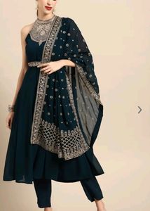 Women Teal Blue Ethnic Motifs Embroidered Kurta w