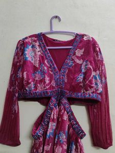 Floral Print Prink Dress Waist Cut