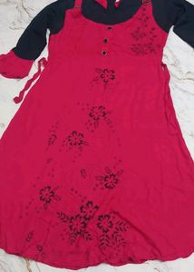 A. Line Frock .... Nevy Blue Body Pink Background
