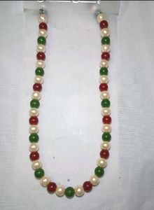 Beaded Necklace red white green pearl boho