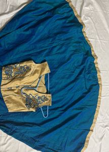 Elegant Blue &amp; Gold Embroidered Dress