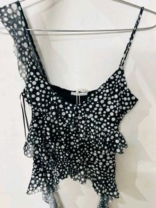ZARA Printed Tulle Top With Ruffles