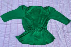 Zara Green Satin Wrap Top