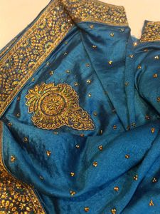 Teal Blue Embellished Saree