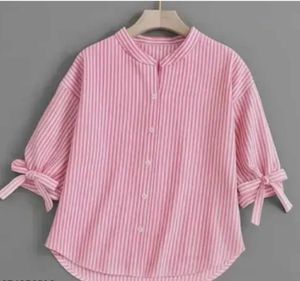 Pink Striped Tie Sleeve Blouse