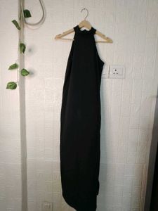 Black Halter Slit Dress