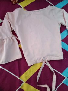 Peach Bell Sleeve Tie Back Top