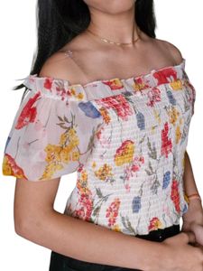 Vibrant Floral Off-Shoulder Crop Top
