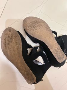 Black Wedge Heels with Elastic Straps