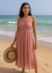 Pink Pleated Midi Dress