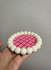 Pink Beaded Coaster | Grid Pattern Decor