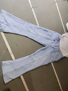 Combo Of White Puffed Sleve Top And Bell Bottom