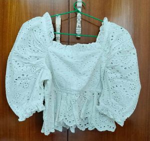White Schiffli Coquette Top