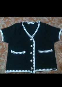 Black Tweed Cropped Cardigan Korean Look