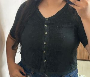 Cute Black Button-Up Top