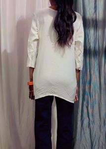 Embroidered White Kurti Top