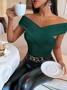 SHEIN Ribbed Knit Bardot Crossover Top