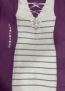 Grey Bodycon Dress With Pattern In Bac