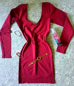 MAROON HOT BACKLESS BODYCON FOR WOMEN