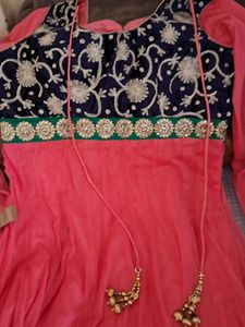 🍑 Peach Color Net Gown With Churidar