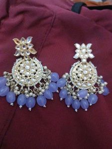 Elegant Kundan Earrings with Lavender Beads
