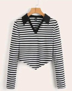 BLACK STRIPE V NECK LYCRA TOP