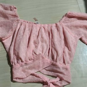 Pink Swiss Dot Crop Top