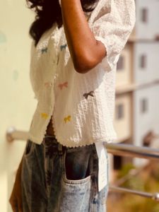 Charming Embroidered Bow Blouse