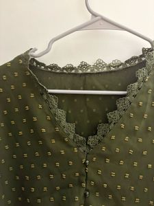 Olive Green Swiss Dot Top