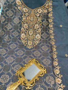 Elegant Embroidered Gray Pakistani Suit