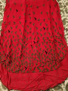Red Bird Print Button-Down Dress