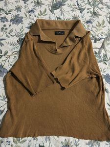 Brown Ribbed Stretchable Top (Can Fit 26 To 36)