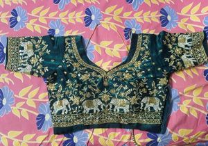 Mid Green color Hand Embroidery work Lehenga