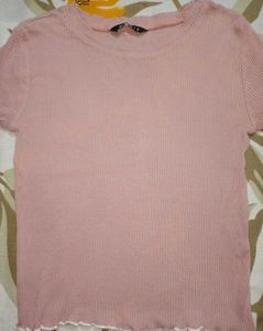 Pink Ribbed Cropped Top From Zudio