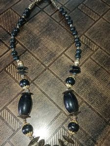 Beaded Black Necklace with big locket