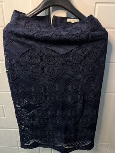 Navy Blue Lace Pencil Skirt