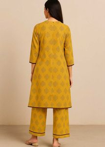 Elegant Yellow Cotton Kurti with Pant Set – Stylis