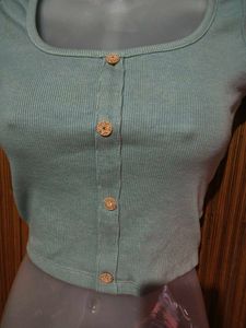 Teal Button-Up Crop Top
