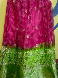 Pink &amp; Green Embellished Lehenga Set