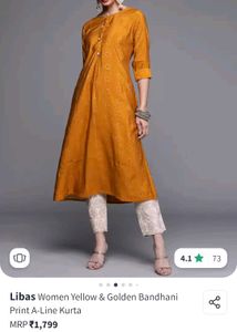 Libas Mustard Printed Kurti Size XS