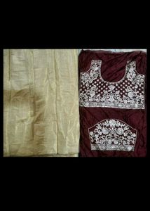 New Golden Saree With Maroon Stylish Blouse