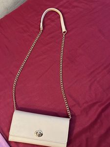 Beige Sling Bag With Golden Hardware