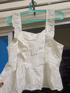 Max White Eyelet Ruffle Top