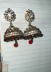 Red And Green Jhumka Suitable With Any Dress