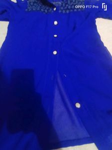 Elegant Long Navy Blue Net Shirt