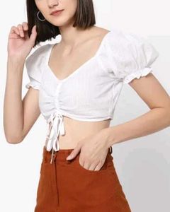 White Puff Sleeve Crop Top