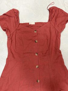 Rust Balloon Sleeves Dress