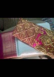 White &amp; Pink Embellished Saree