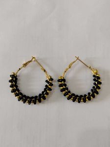 Black & Gold Beaded Hoop Earrings