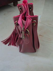 Burgundy &#39;Cafe&#39; Tote Bag with Wooden Dot Detail